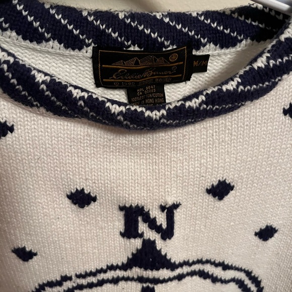Eddie Bauer Nautical Compass Sweater Cotton knit Cream & Black Vintage Pull over - Picture 3 of 4